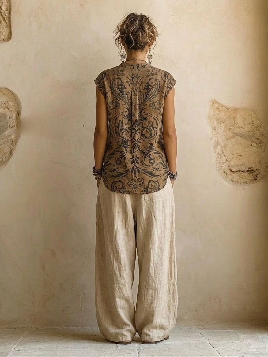 Conjunto de tres piezas con chaleco largo