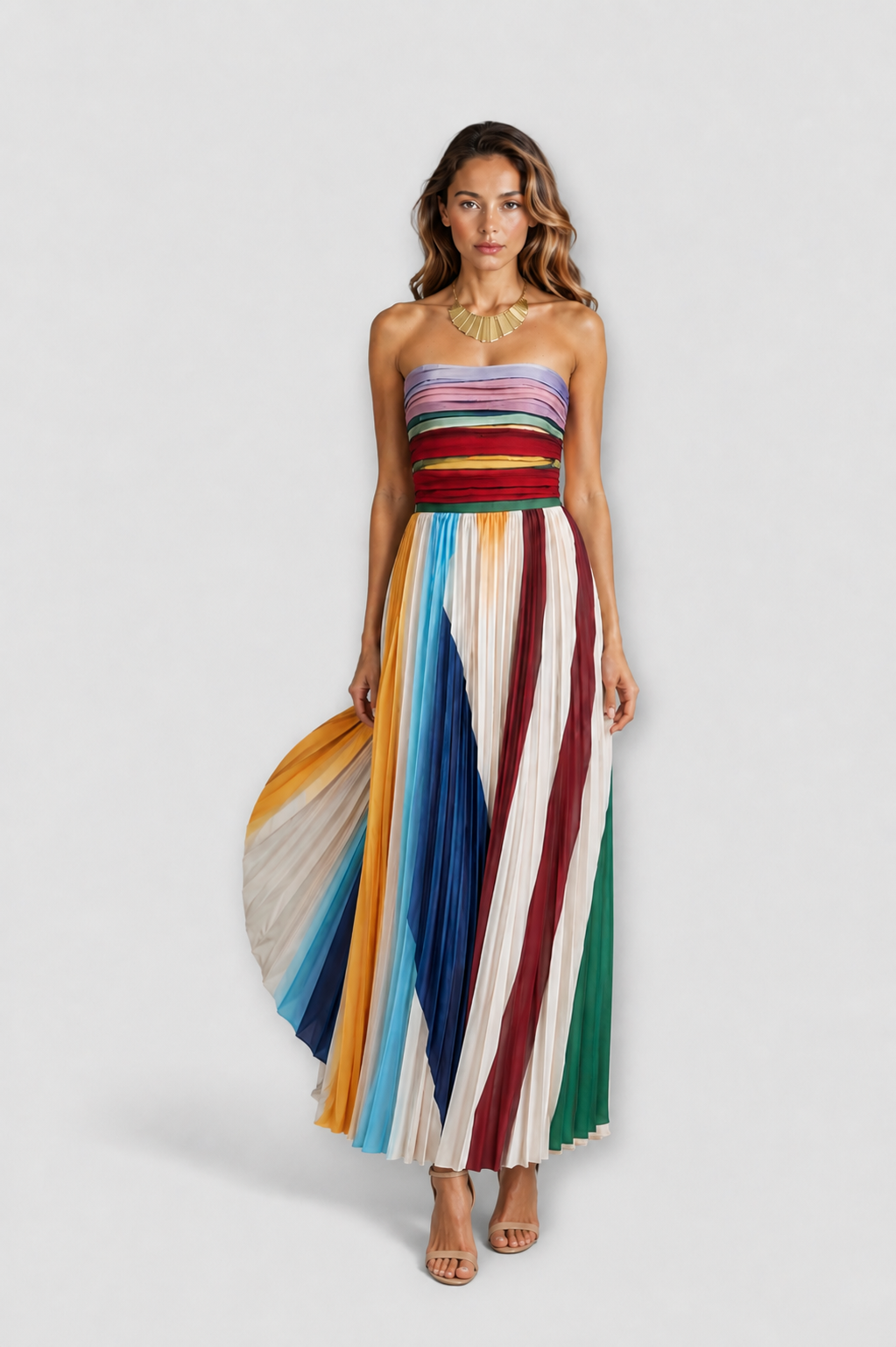 Vestido maxi palabra de honor y plisado