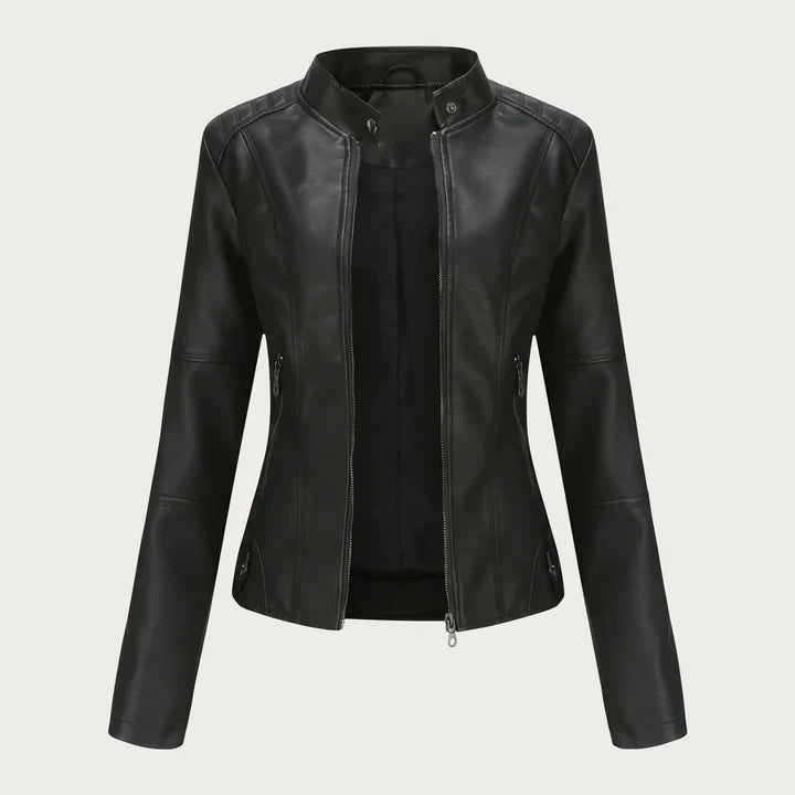 Chaqueta biker slim con cuello mao y cremallera
