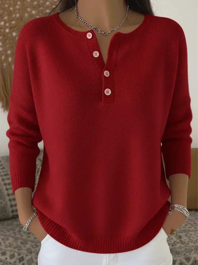 Jersey de punto con escote Henley y botones