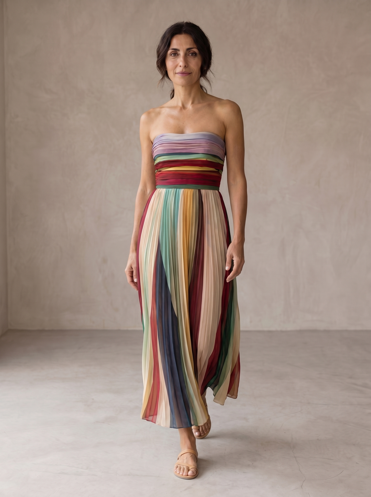Vestido maxi palabra de honor y plisado
