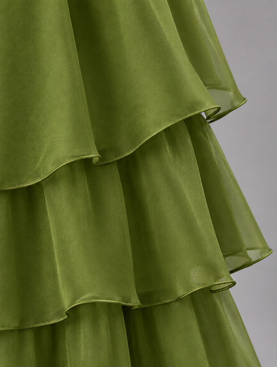 Vestido maxi con capa y falda de volantes