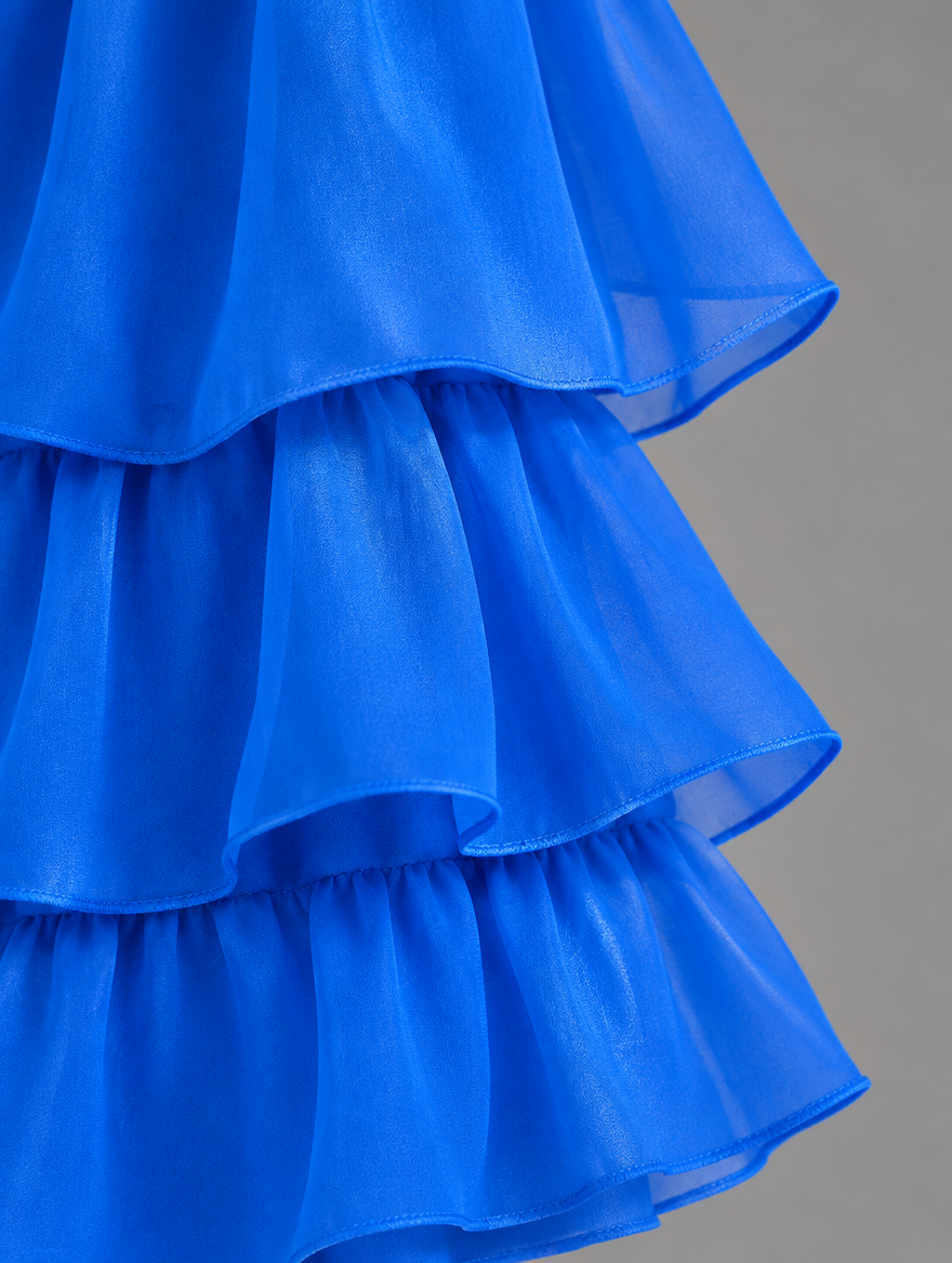 Vestido maxi con capa y falda de volantes