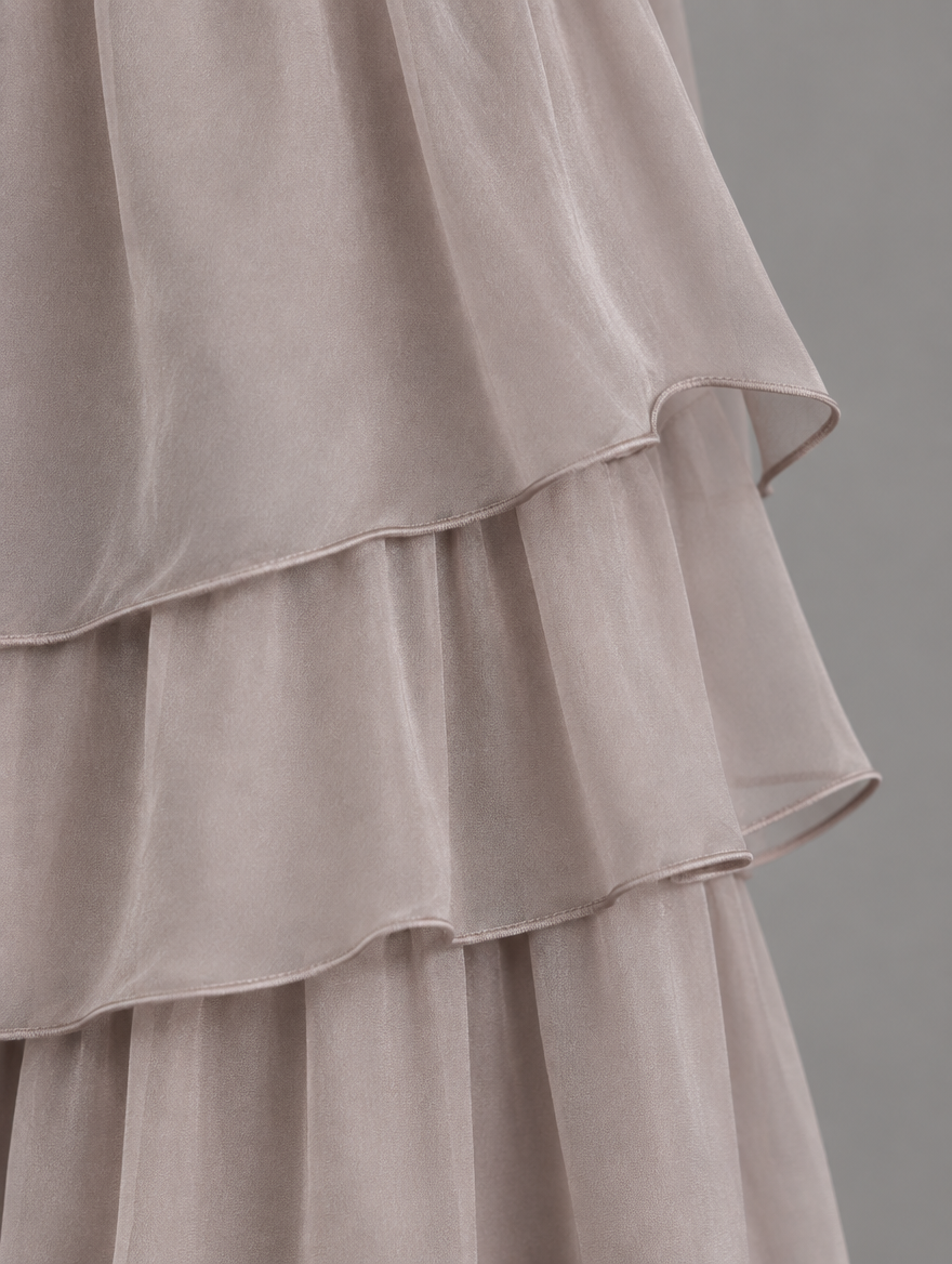 Vestido maxi con capa y falda de volantes