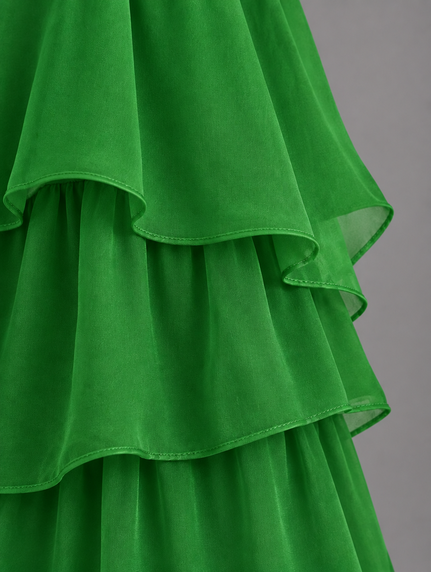 Vestido maxi con capa y falda de volantes