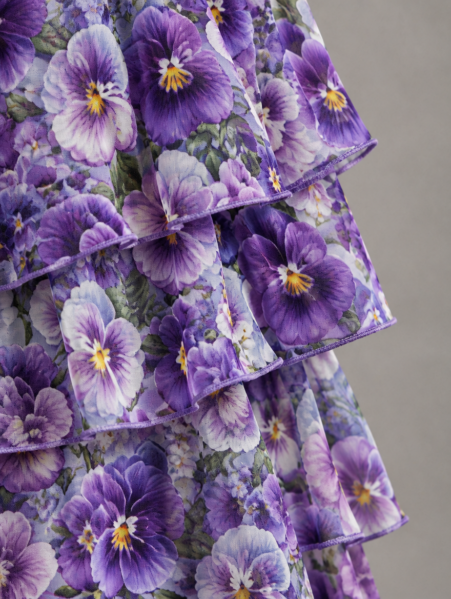 Vestido maxi con capa y falda de volantes