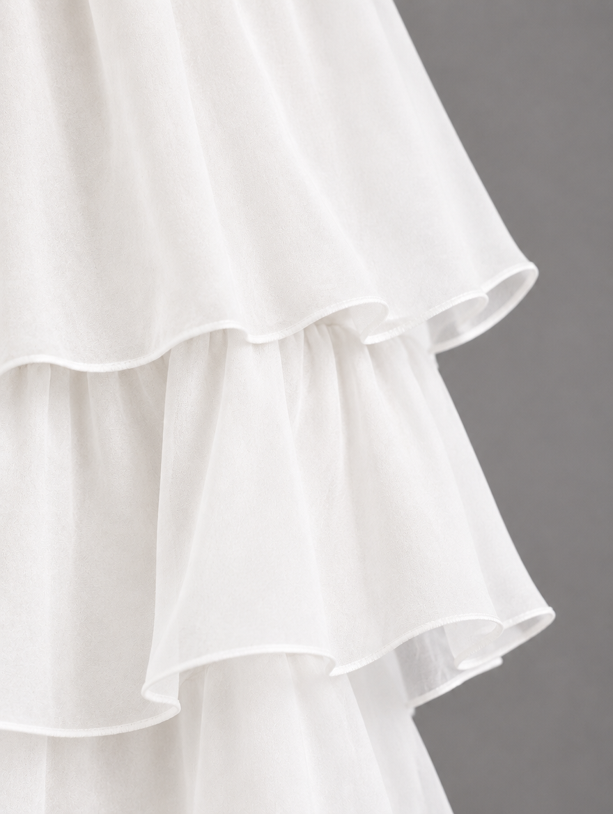 Vestido maxi con capa y falda de volantes