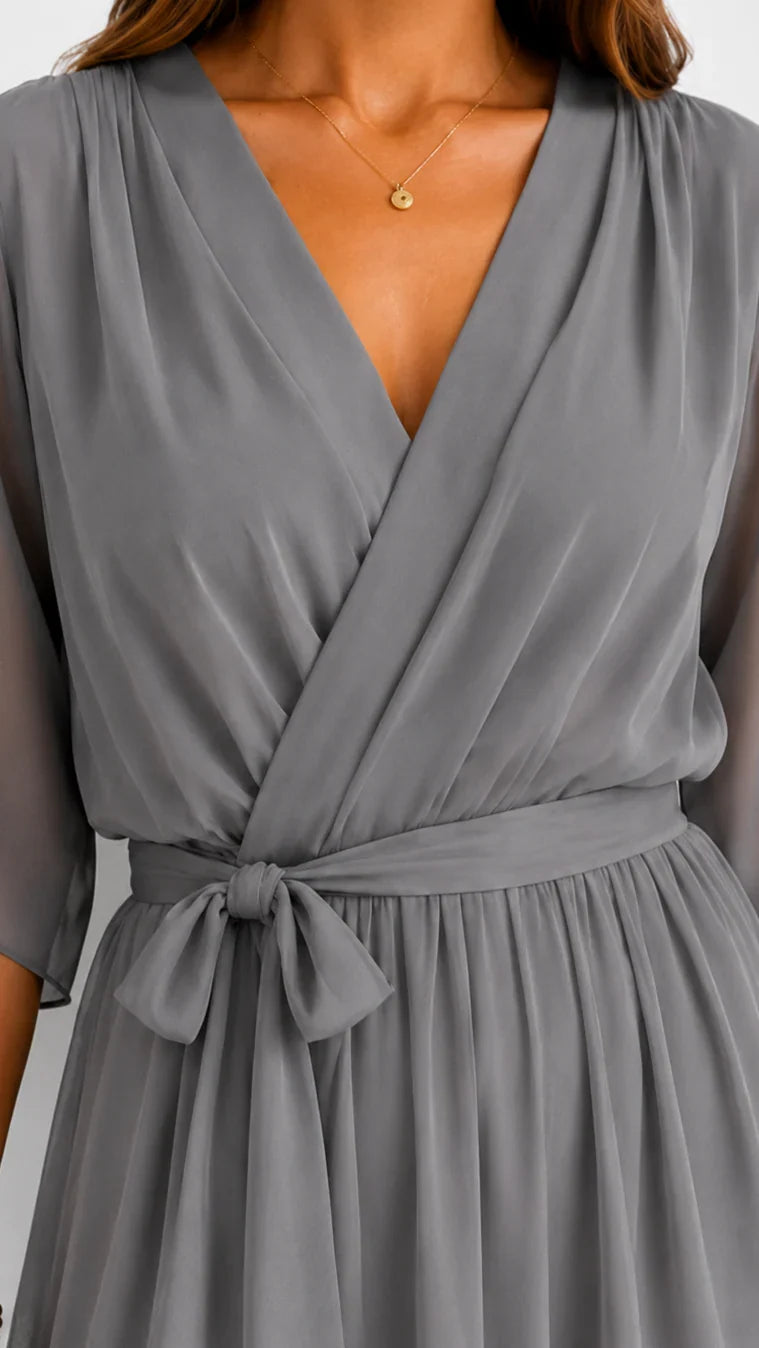Vestido maxi cruzado con lazo en la cintura