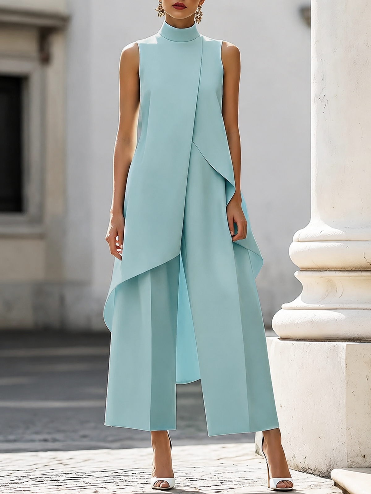 Conjunto de top asimétrico y pantalón ancho