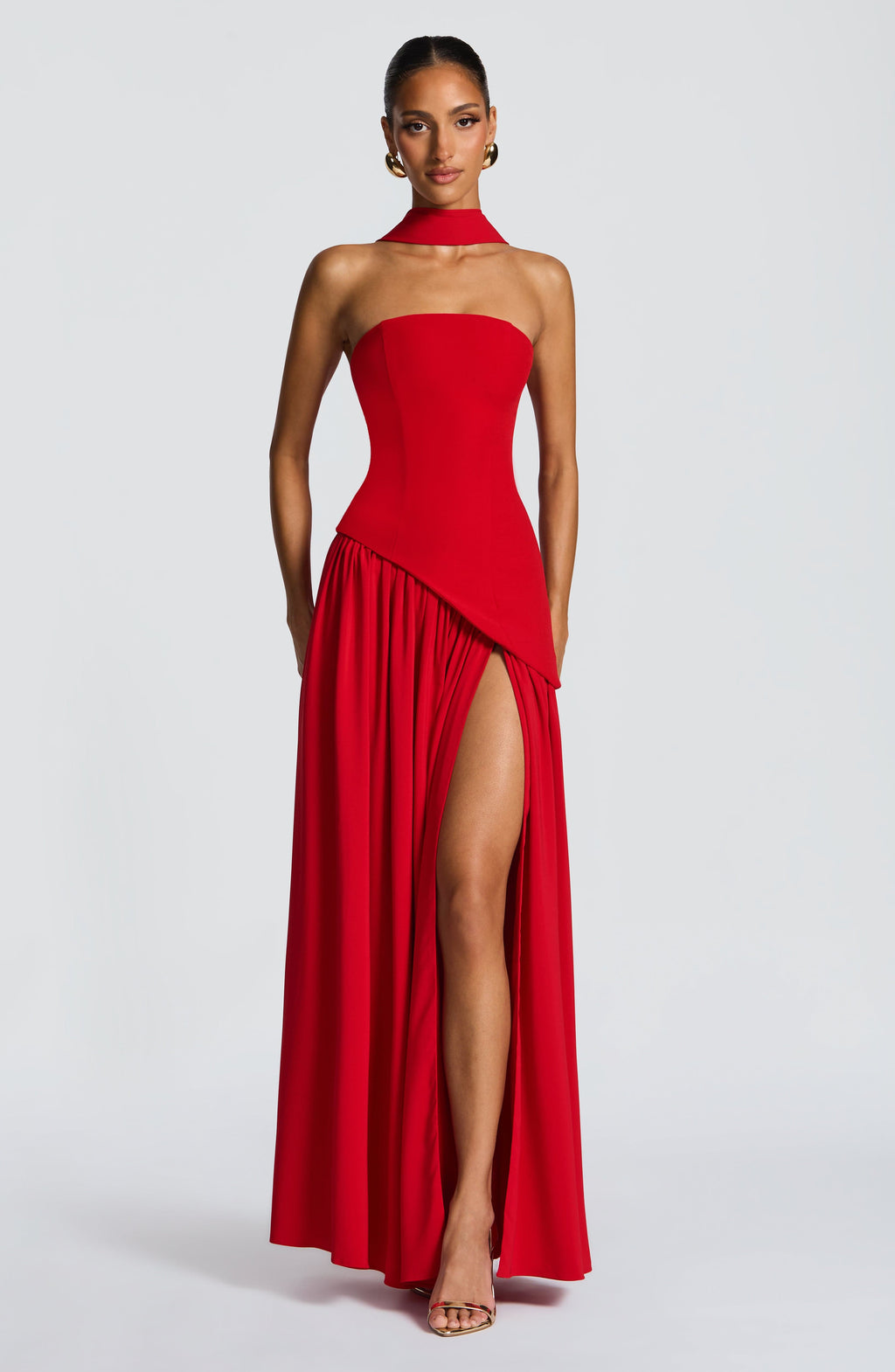 Vestido maxi palabra de honor con abertura