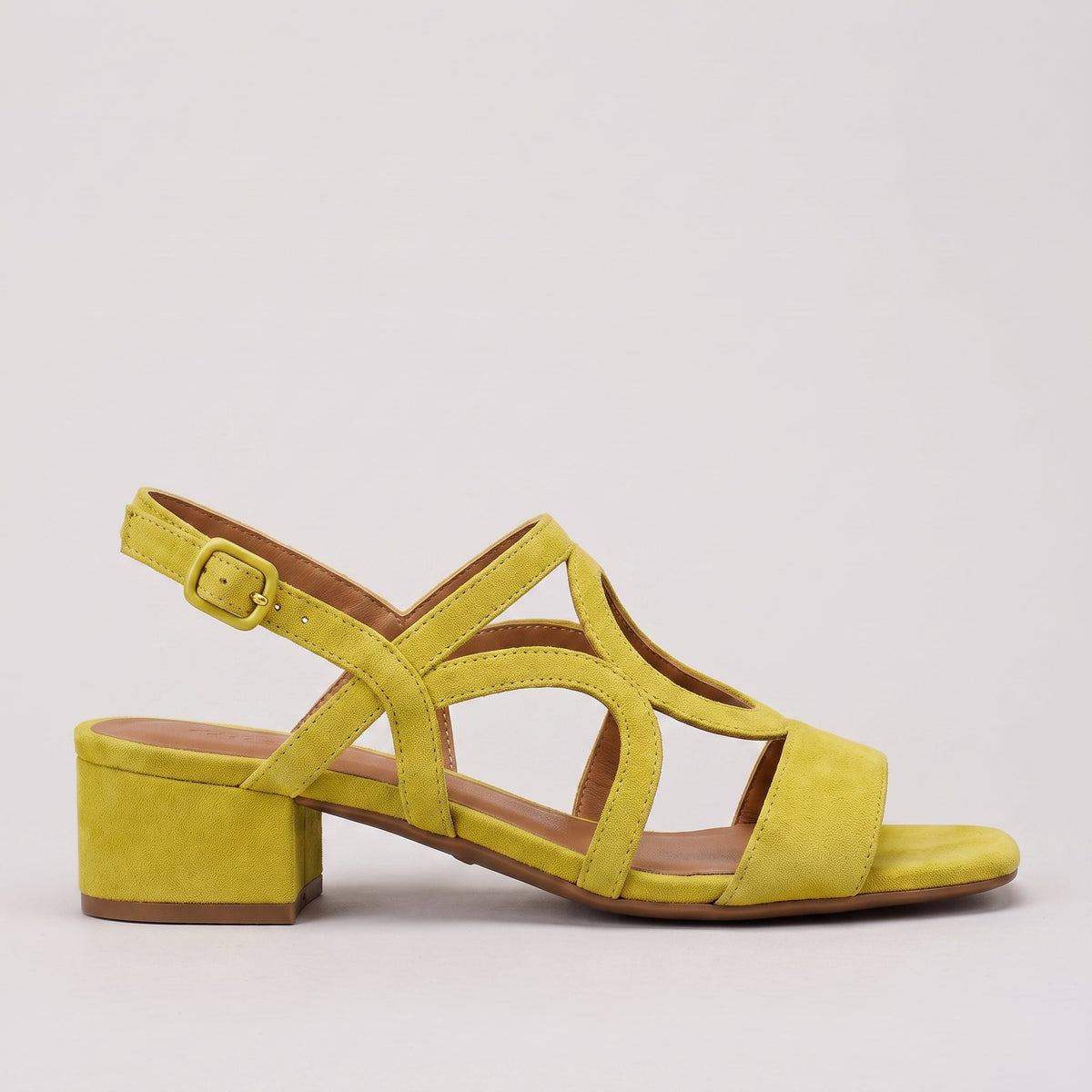 Sandalias de tacón cuadrado con detalle circular