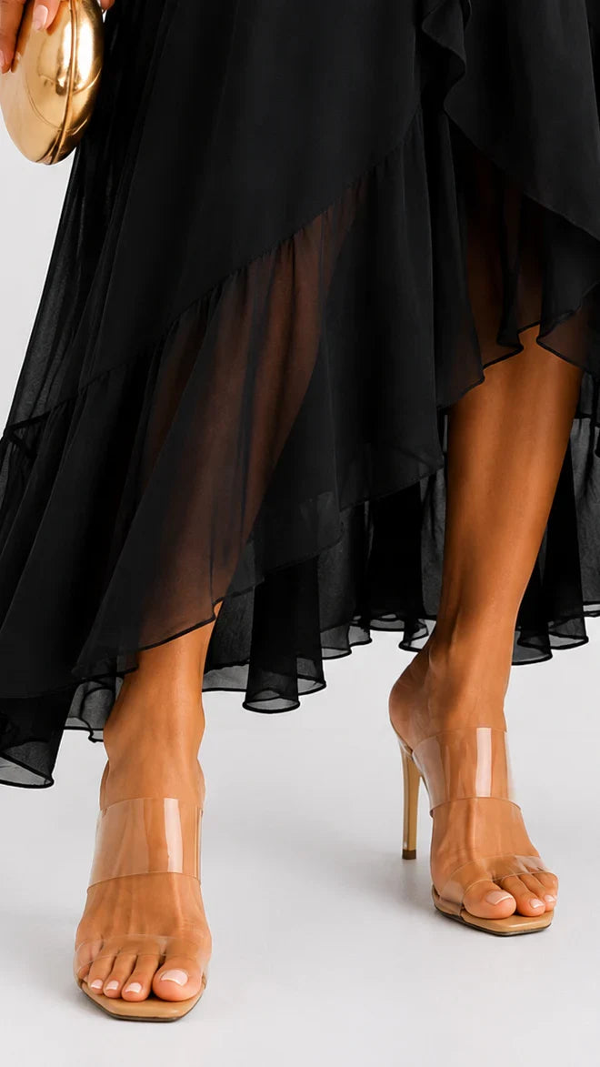 Vestido maxi cruzado con lazo en la cintura
