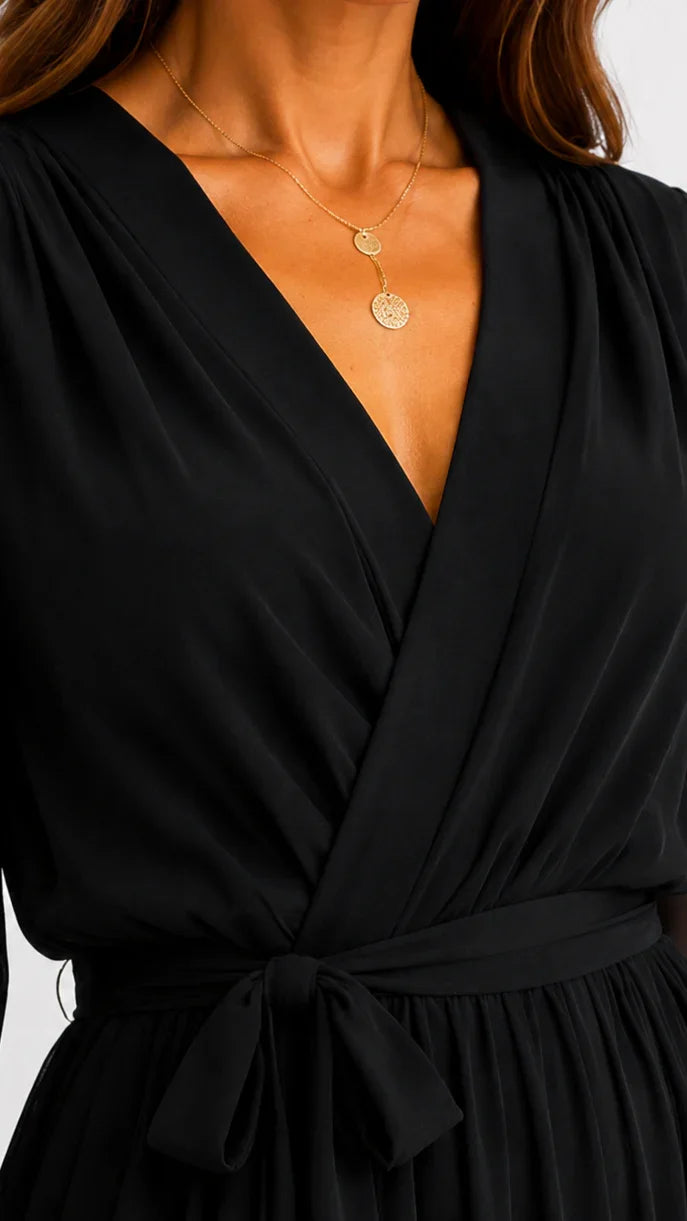 Vestido maxi cruzado con lazo en la cintura