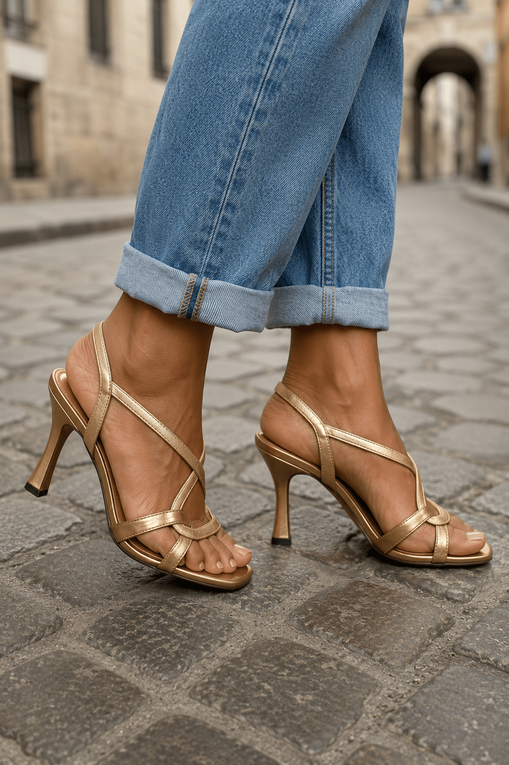 Sandalias de tacón fino con tiras cruzadas