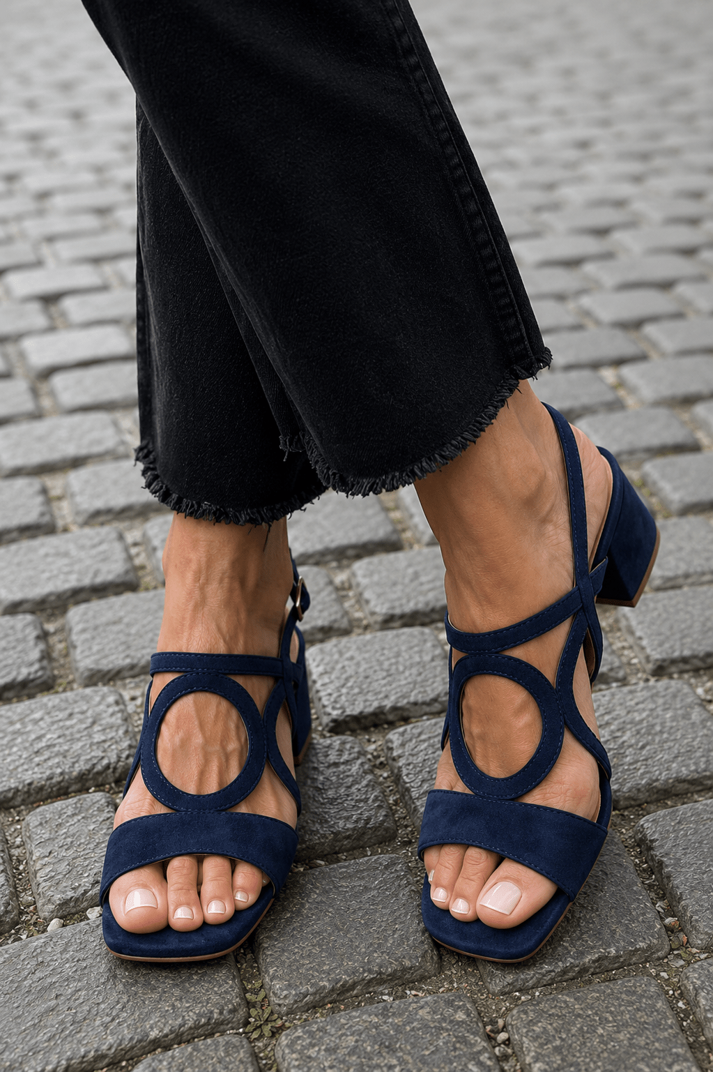 Sandalias de tacón cuadrado con detalle circular