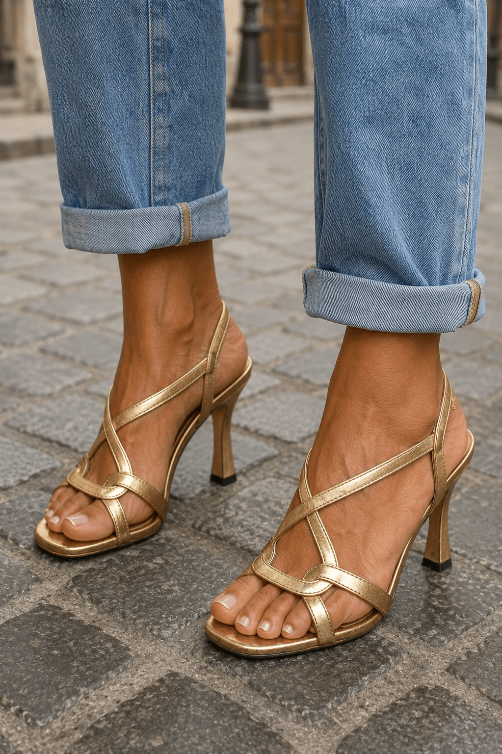 Sandalias de tacón fino con tiras cruzadas
