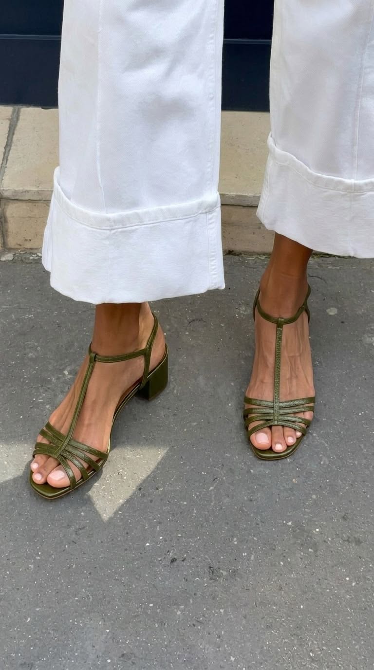 Sandalias de tacón bajo con tira en T