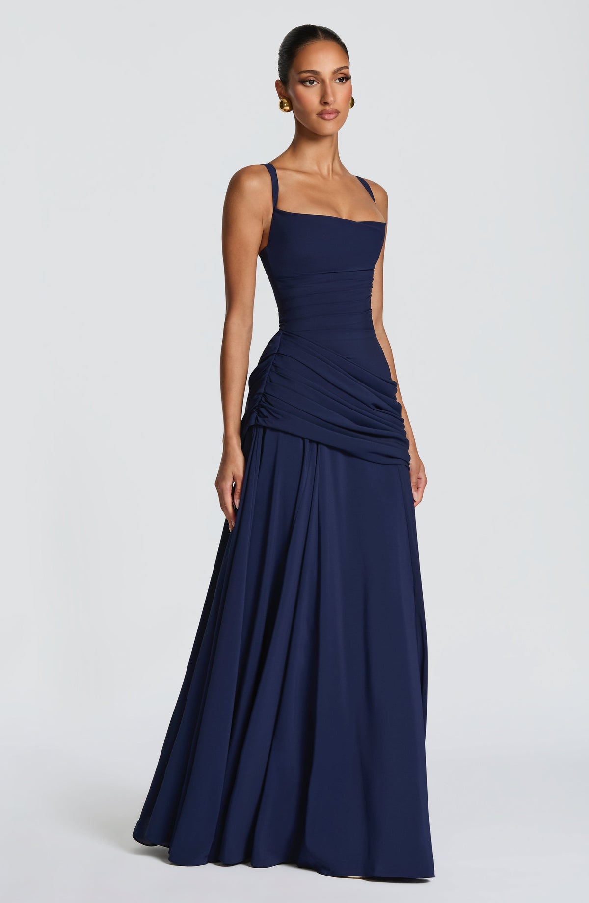 Vestido maxi con escote cuadrado y drapeado