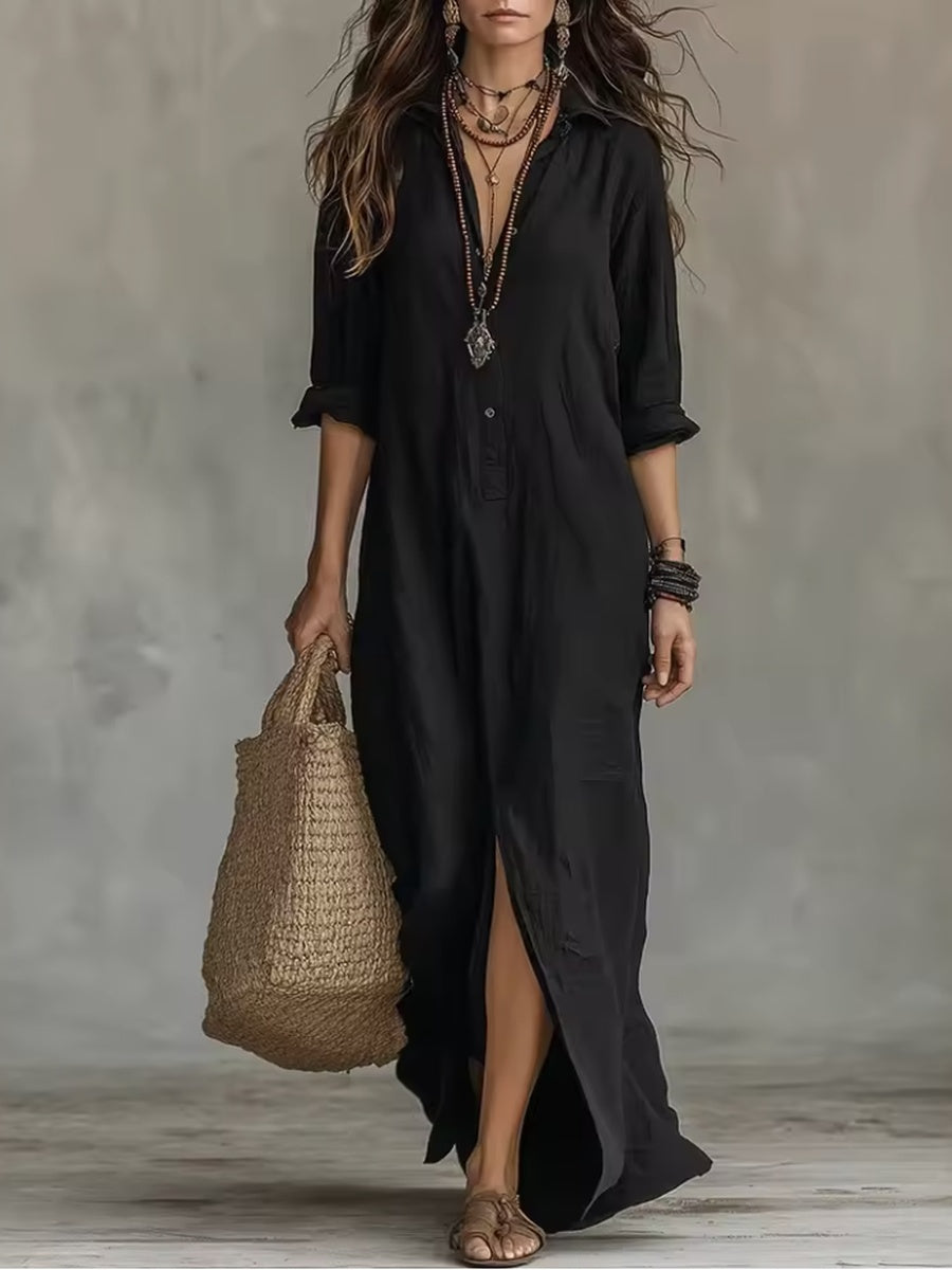 Vestido maxi camisero con abertura delantera