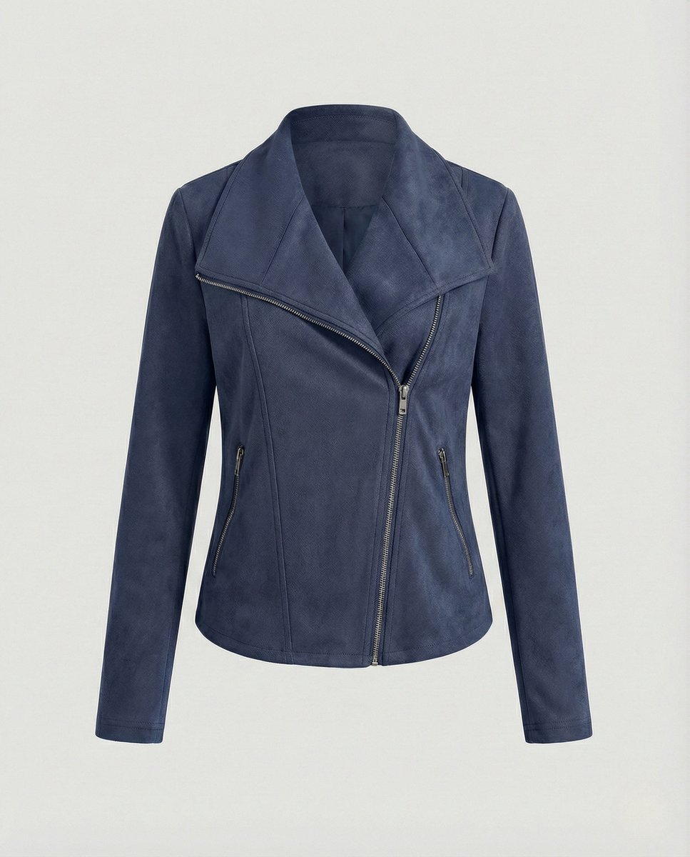 Chaqueta efecto ante con cremallera asimétrica
