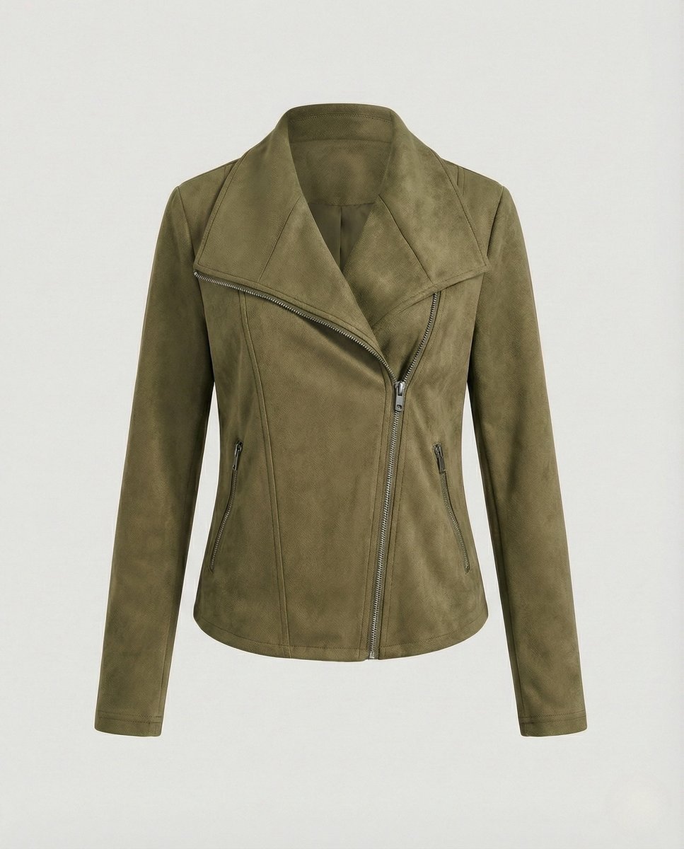 Chaqueta efecto ante con cremallera asimétrica
