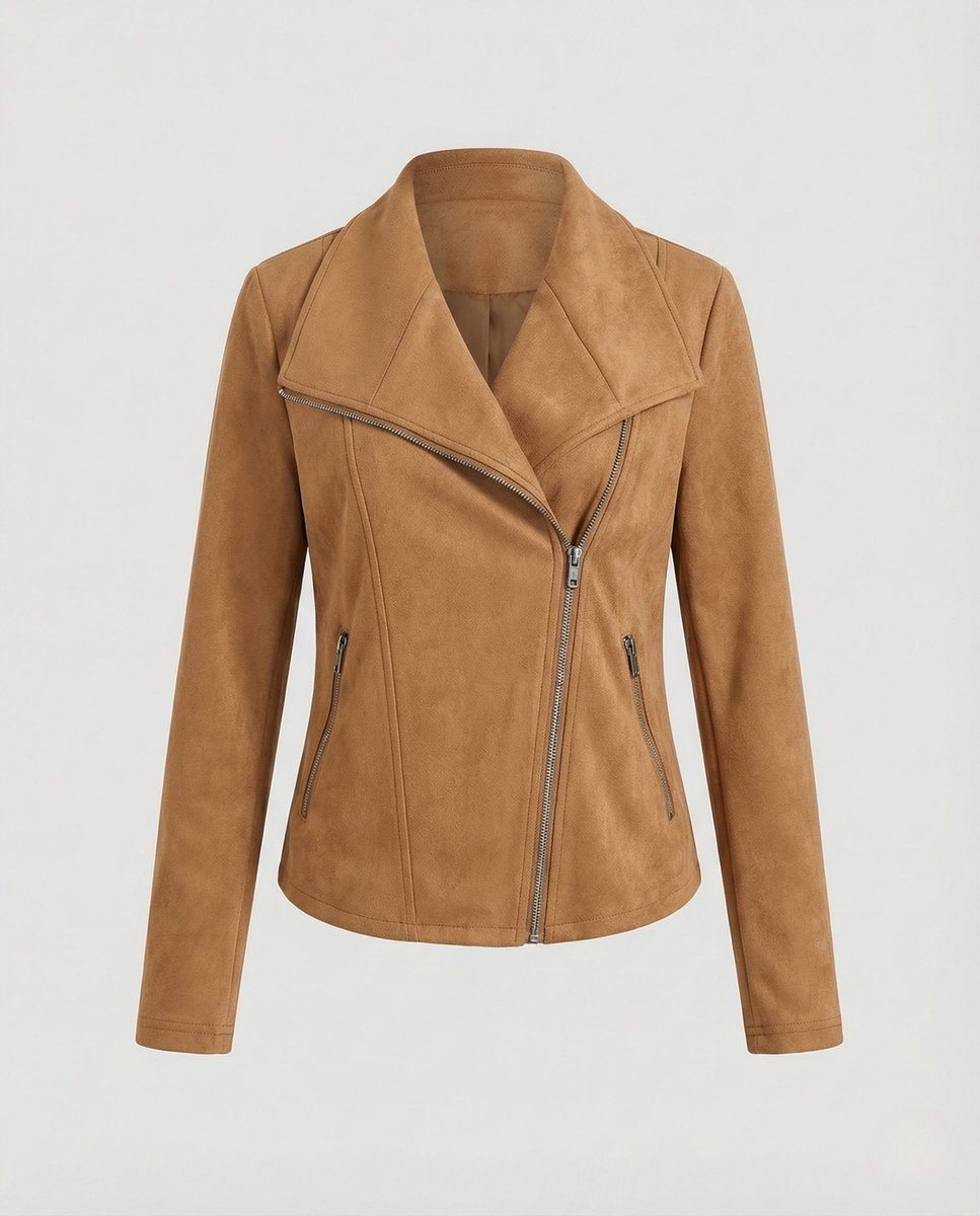 Chaqueta efecto ante con cremallera asimétrica