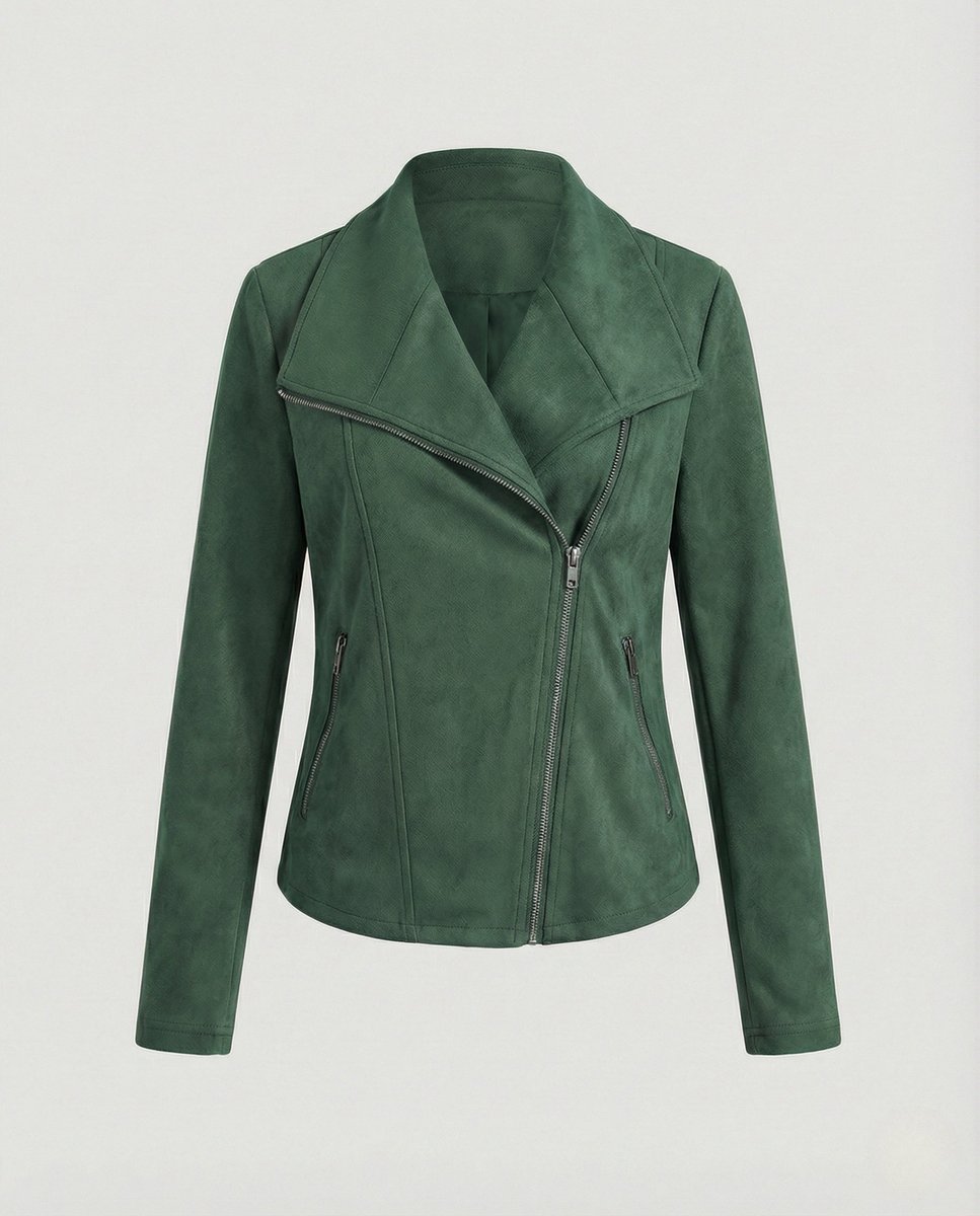 Chaqueta efecto ante con cremallera asimétrica