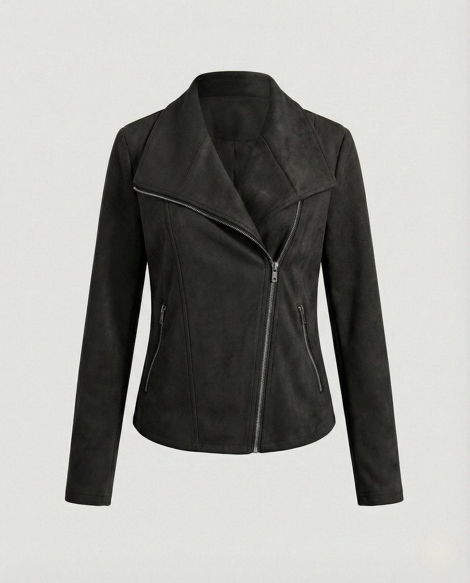 Chaqueta efecto ante con cremallera asimétrica