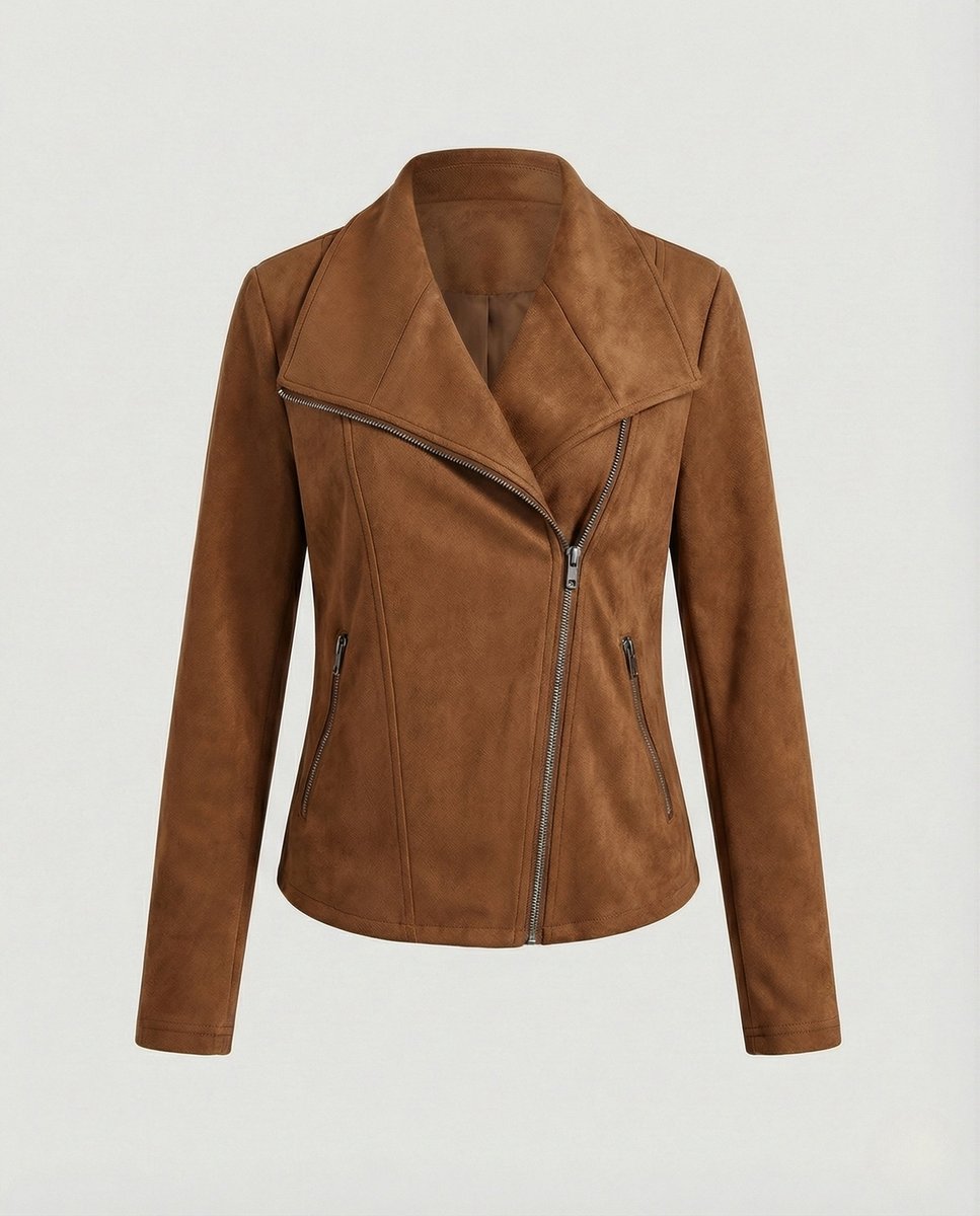 Chaqueta efecto ante con cremallera asimétrica