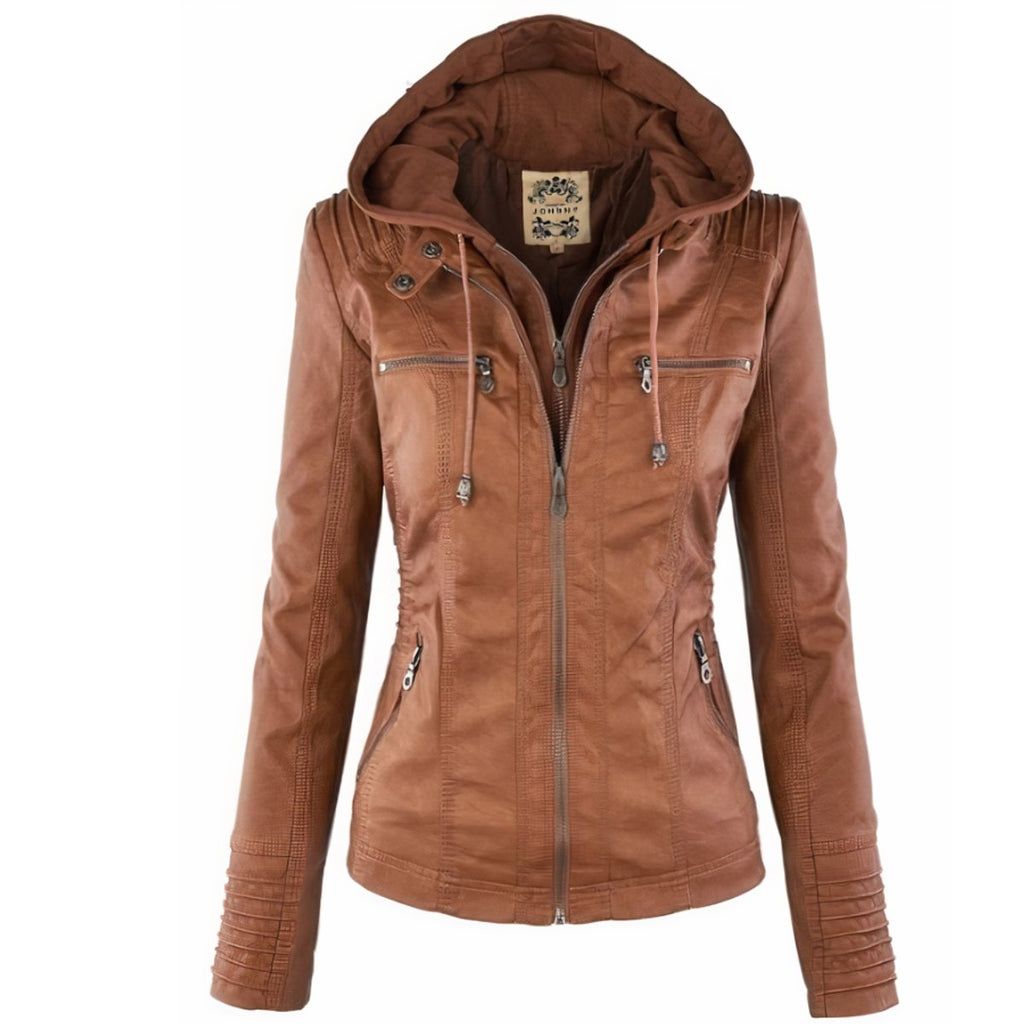 Chaqueta estilo moto con capucha extraíble