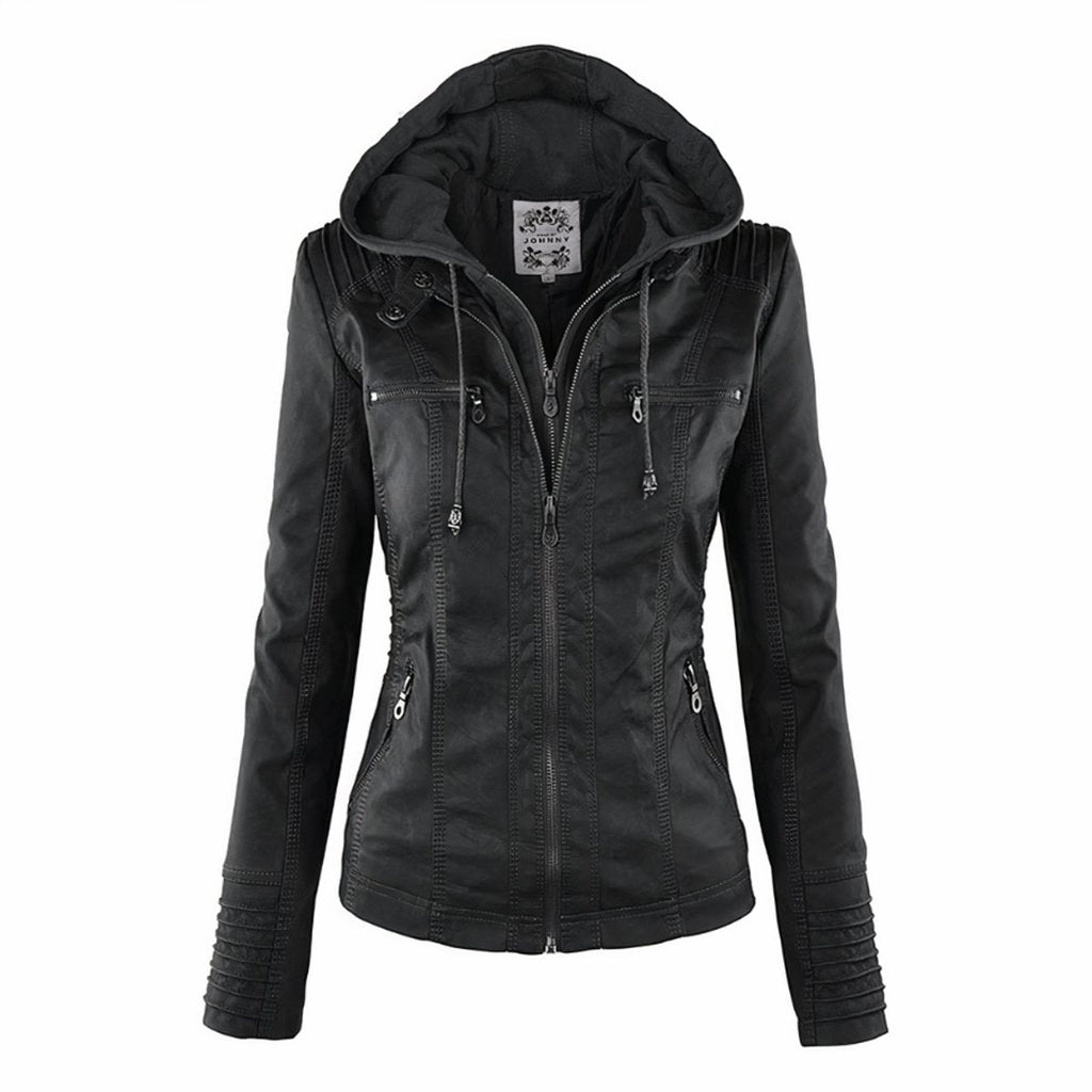 Chaqueta estilo moto con capucha extraíble