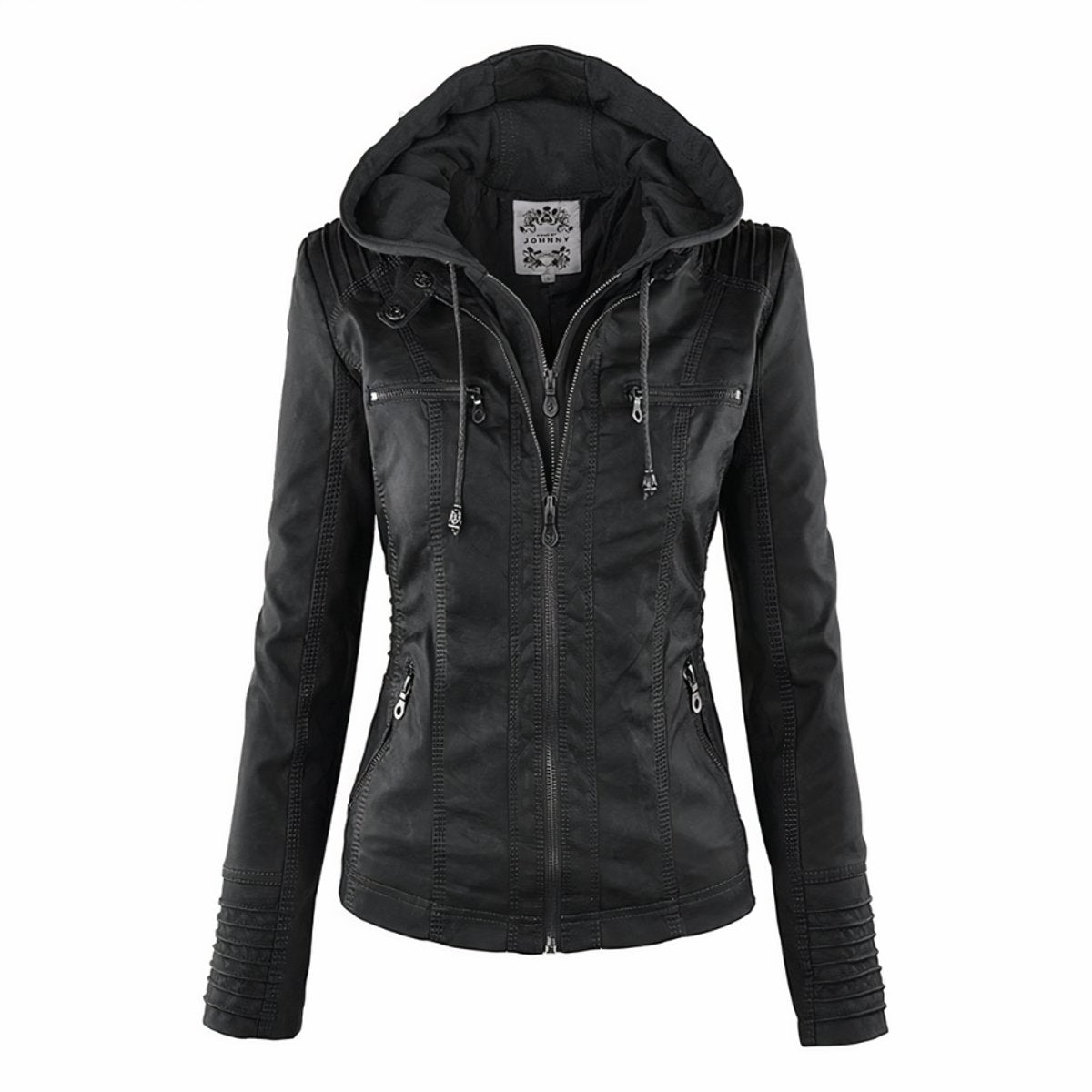Chaqueta estilo moto con capucha extraíble