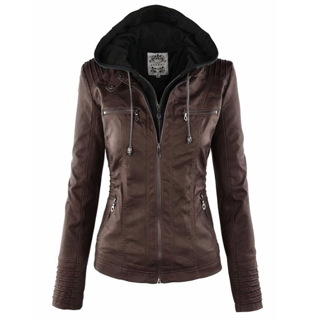 Chaqueta estilo moto con capucha extraíble