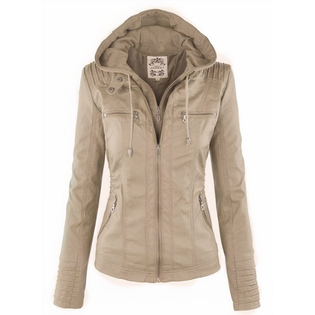 Chaqueta estilo moto con capucha extraíble