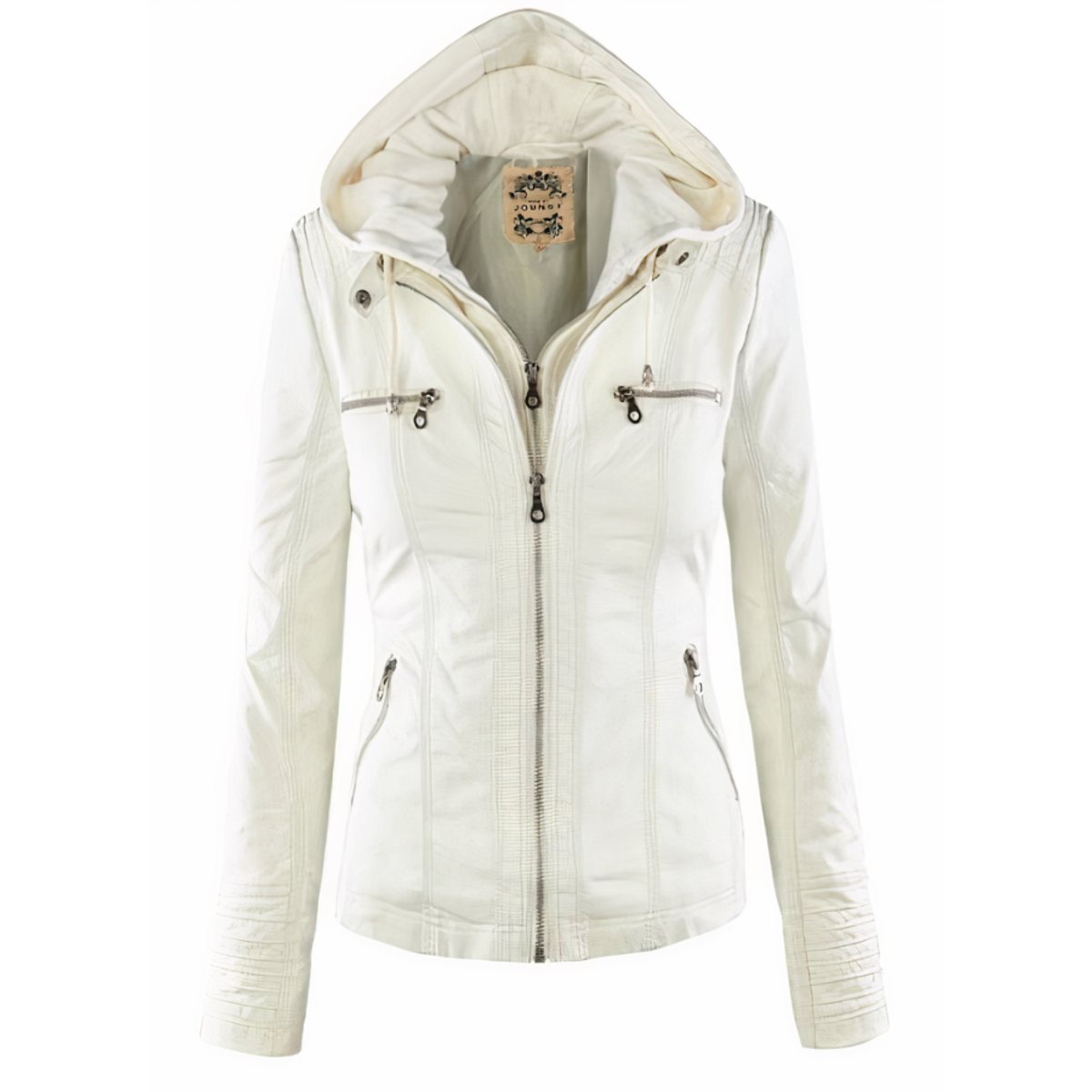 Chaqueta estilo moto con capucha extraíble