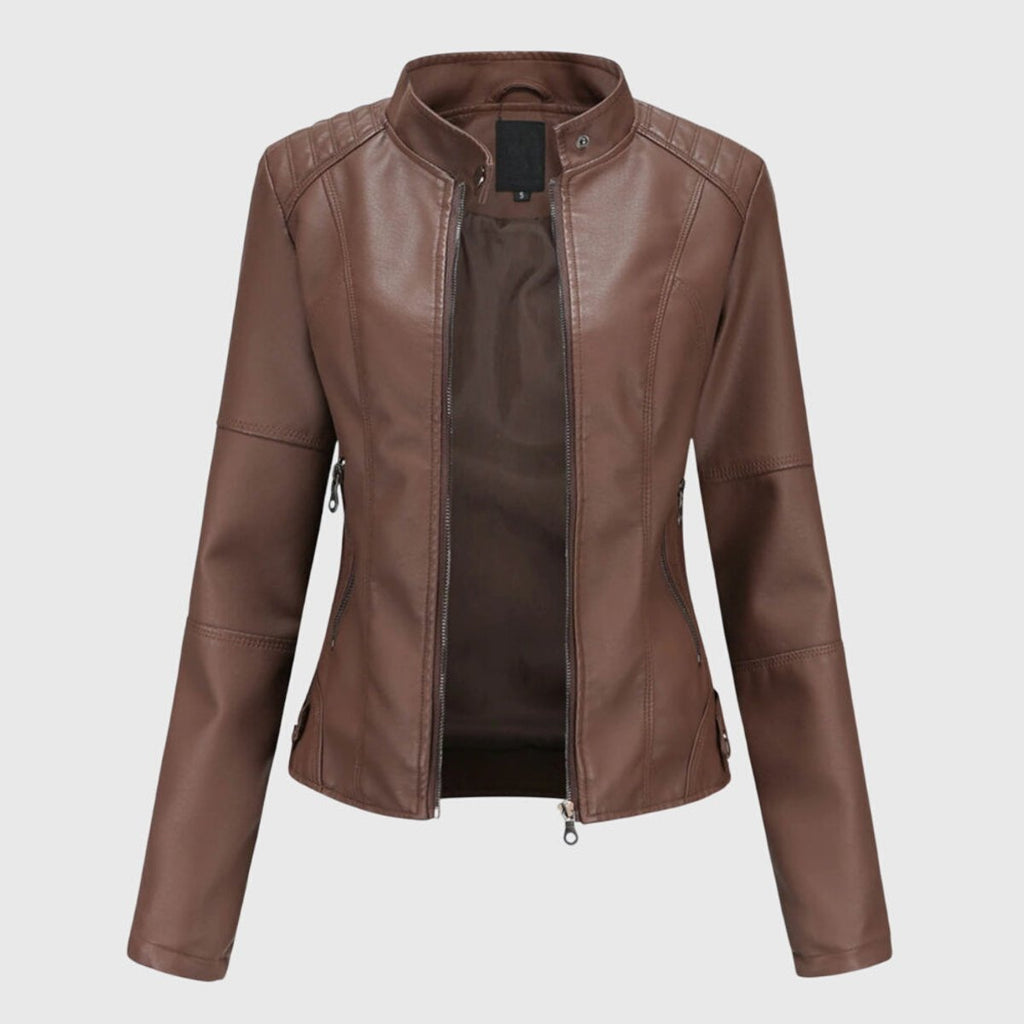Chaqueta biker slim con cuello mao y cremallera