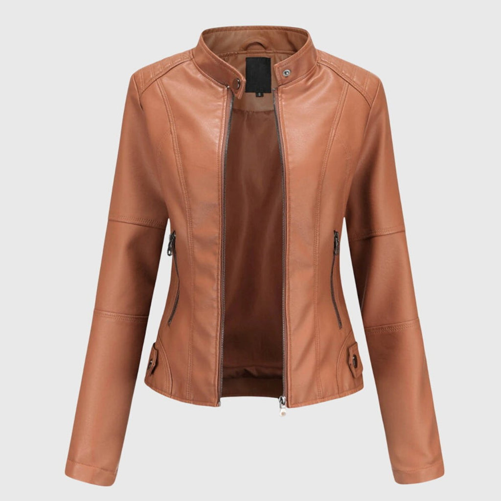 Chaqueta biker slim con cuello mao y cremallera