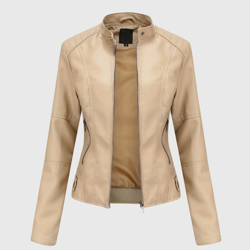 Chaqueta biker slim con cuello mao y cremallera