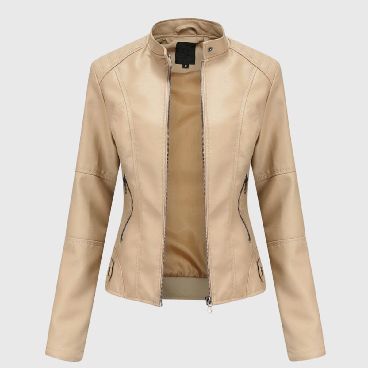 Chaqueta biker slim con cuello mao y cremallera