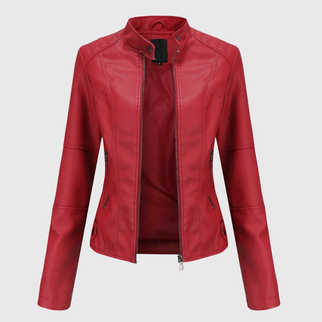 Chaqueta biker slim con cuello mao y cremallera