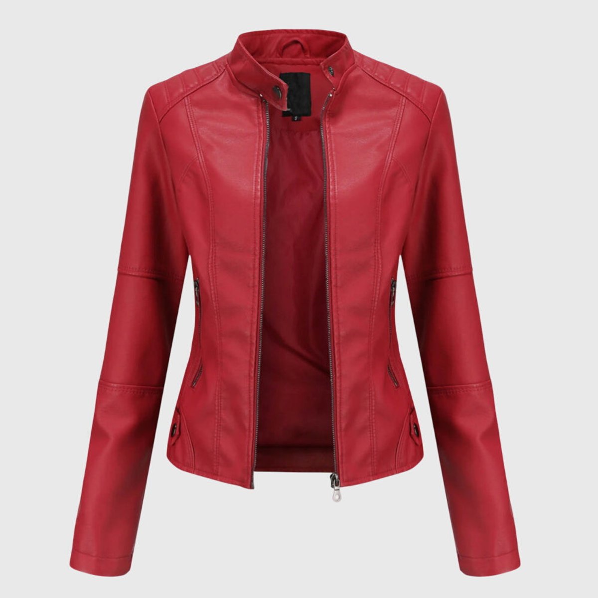 Chaqueta biker slim con cuello mao y cremallera